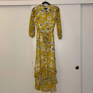 Banana Republic Floral Yellow midi shirt dress.